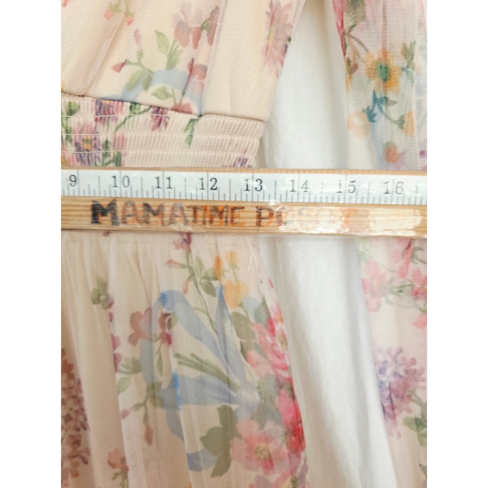 NEW. Baltic Born Katya Long Sleeve Maxi Dress Cream Floral Smocked Waist Medium - Picture 7 of 8